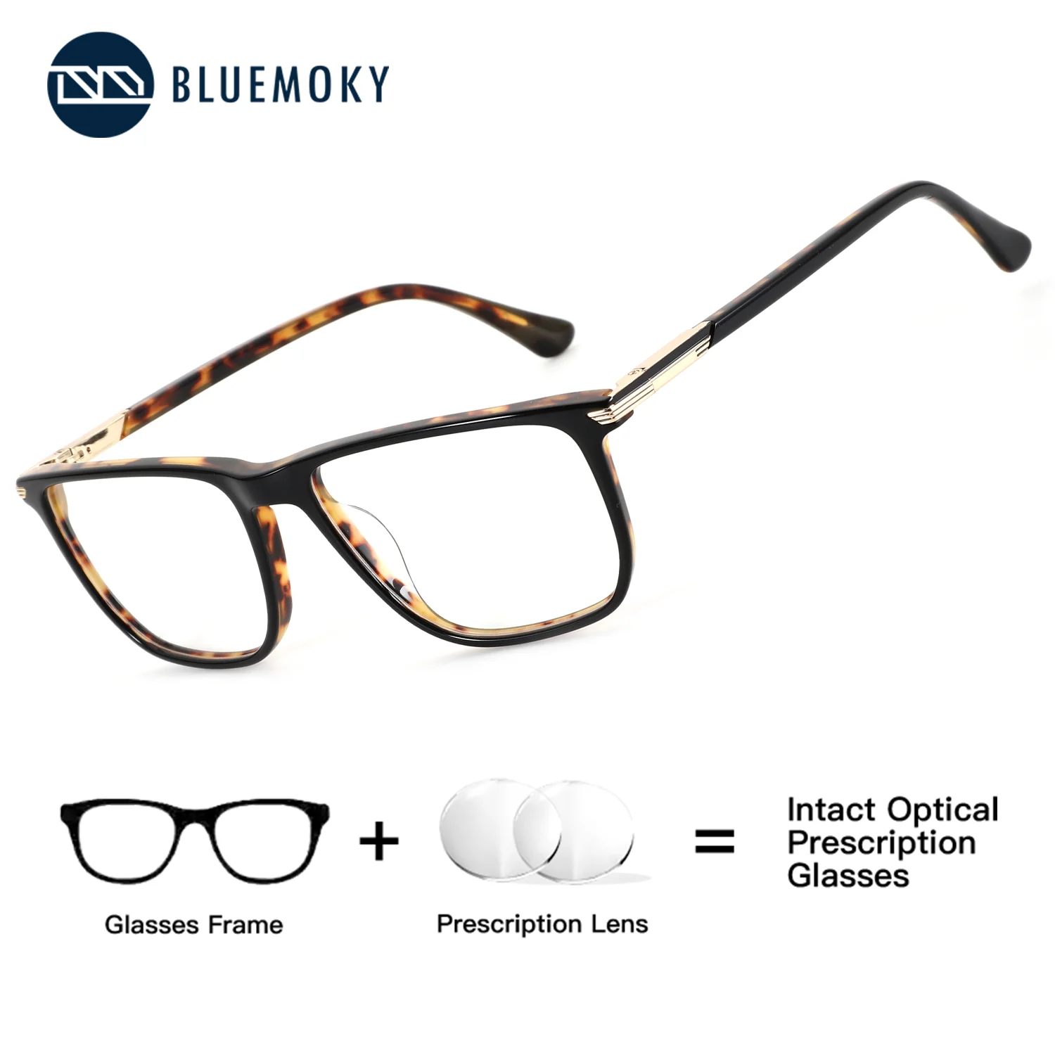 

BLUEMOKY Handmade Acetate Square Custom Prescription Glasses, Men Optical Photochromic Multifocal Lenses, Correct Vision Myopia