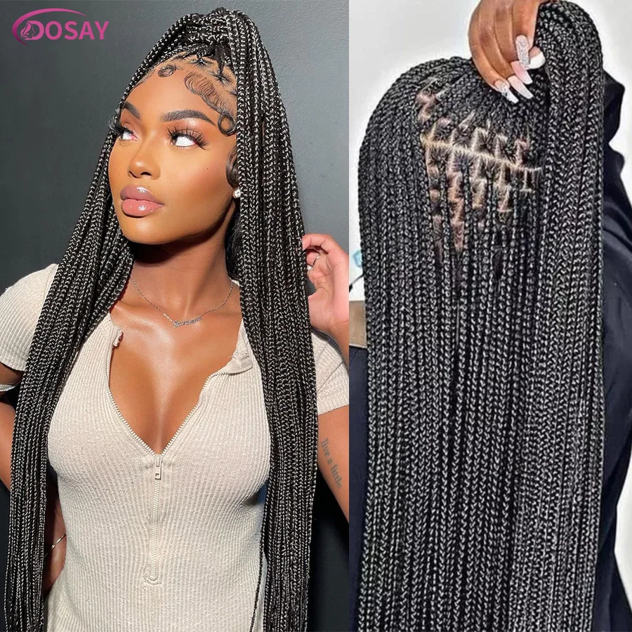 Synthetic Braided Wigs Cornrow Box Braids Wig With Baby Hair knotless Full Lace Goddess Braided Lace Front Wigs For Black Women