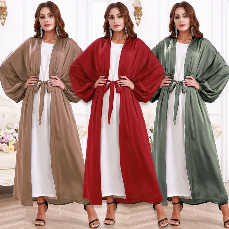 

Islam Ramadan Abaya Solid Color Casual Abayas for Women Loose Ladies Dress Belt for Middle East Dubai Turkey