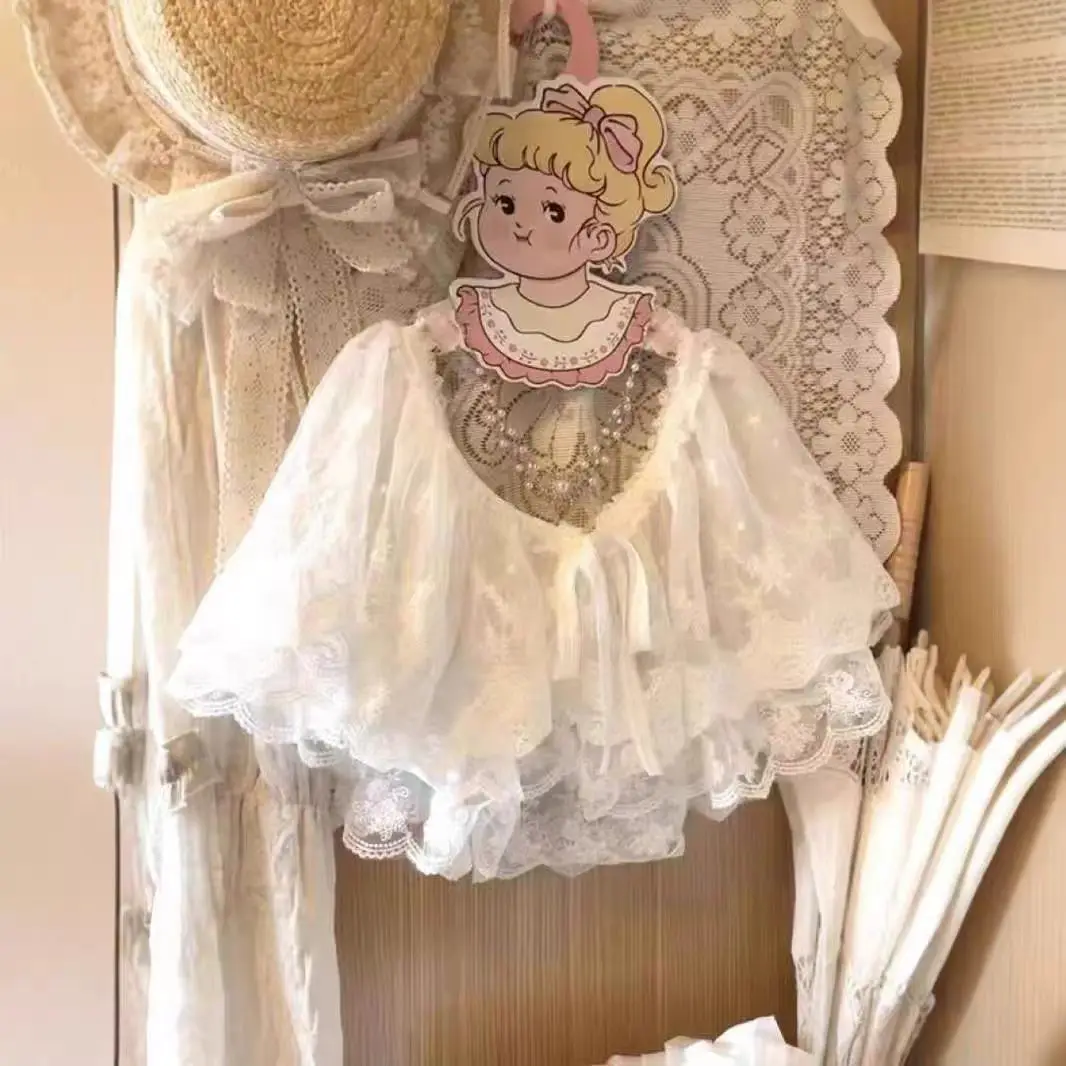 Japanese Retro Sweet Lolita Lace Shawl Women Versatile Drawstring Doll Collar Blouse Embroidery Shirt Kawaii Cardigan Soft Top