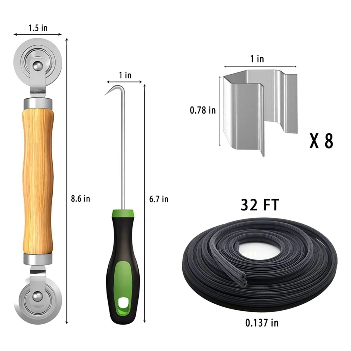 Screen Repair Kit, Screen Roller Tools,Roller with Bearing & Removal Hook & Screen Clips, Screen Spline for Install