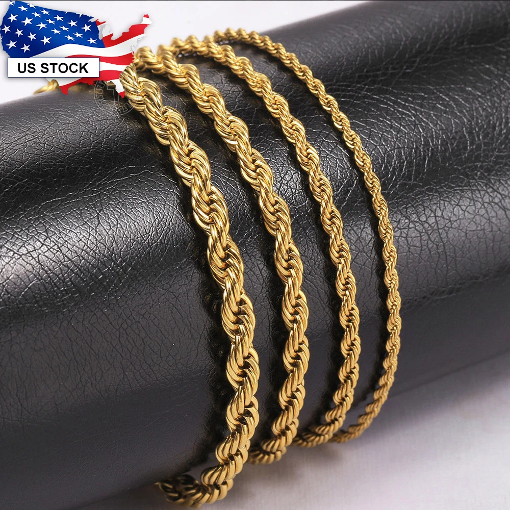 2 3 4 5 mm Rope Bracelets For Women Men Twisted Rope Chain Stainless Steel Gold Color Fashion Jewelry Wholesale USA Stock LKBB13