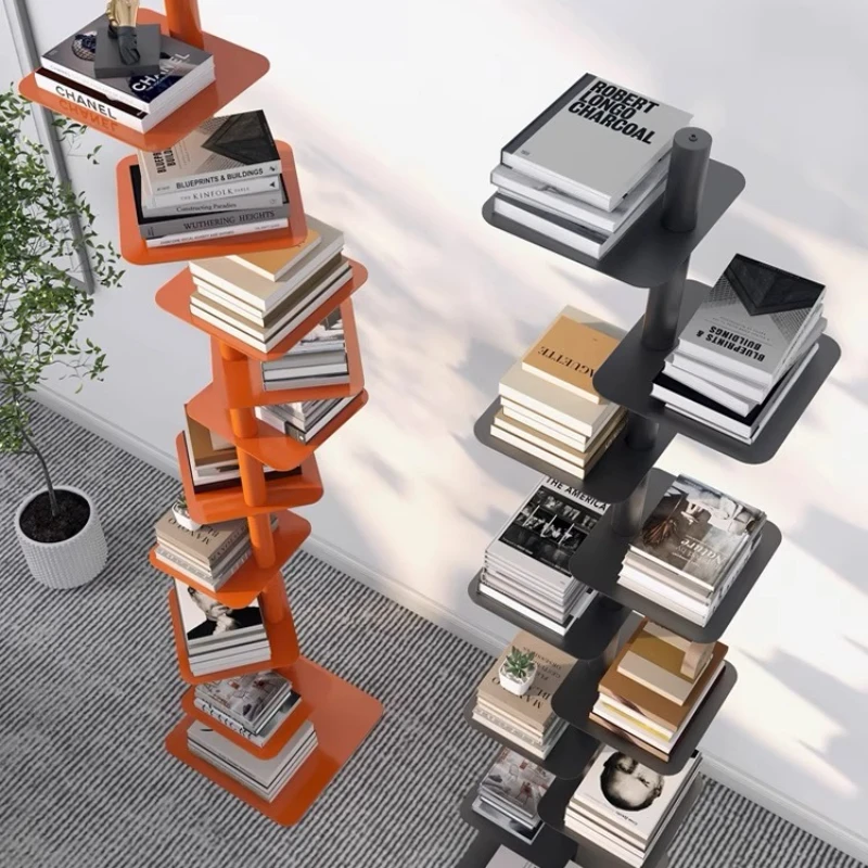 

Creative Rotating Metal Bookcase Multi-Tier Corner Shelf Organizer Space Saving Standing Storage Rack for Living Room Bookshelf