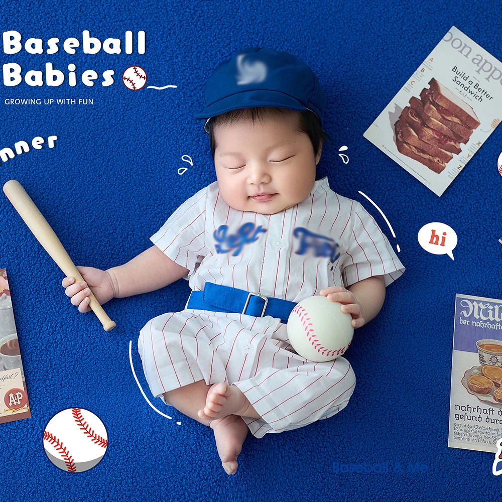 

0-1 Month Newborn Photography Props for Boy Sport Theme Knitted Baby Outfit with Matching Baseball Studio Accessories for Shoot