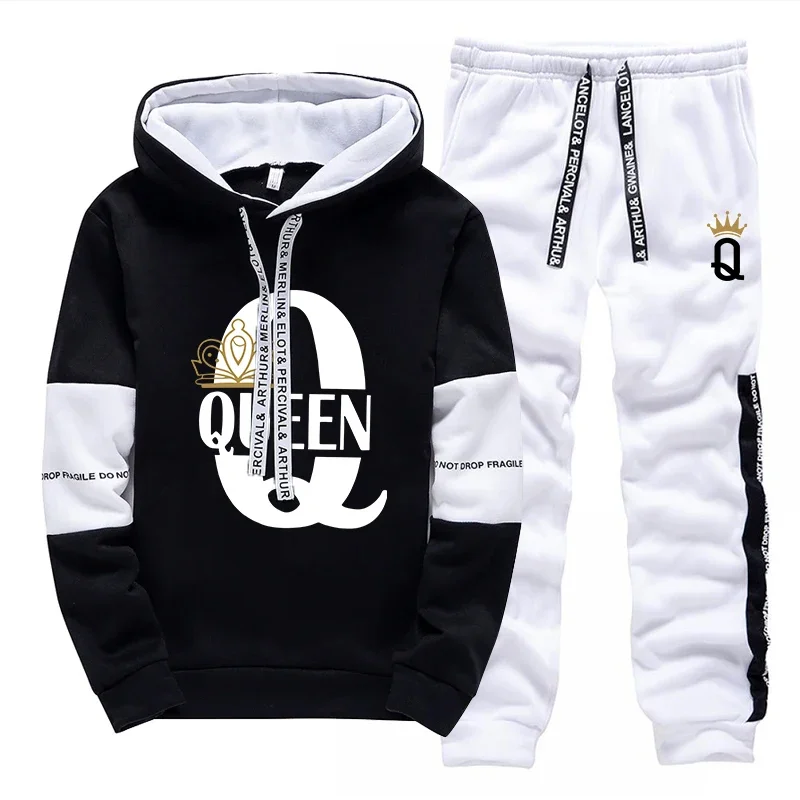Couple Outfit Autumn Winter Long Sleeve Hoodies Set Unisex KING QUEEN Printed Hoode Sweatshirt Sweatpants Couple Pullover Outfit