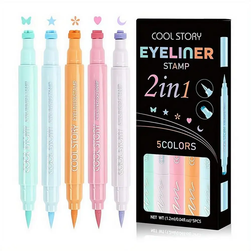 Double-head Liquid Stamp Eyeliner Set, Waterproof Eyeliners Pen Face Stamp Eye Liner with Star, Heart, Moon, Butterfly Stamps