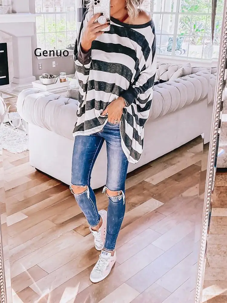 Loungewear Striped Women's Home Clothes Long Sleeve O-neck Sleepwear Casual Pajamas Fashionw Women Blouses Summer