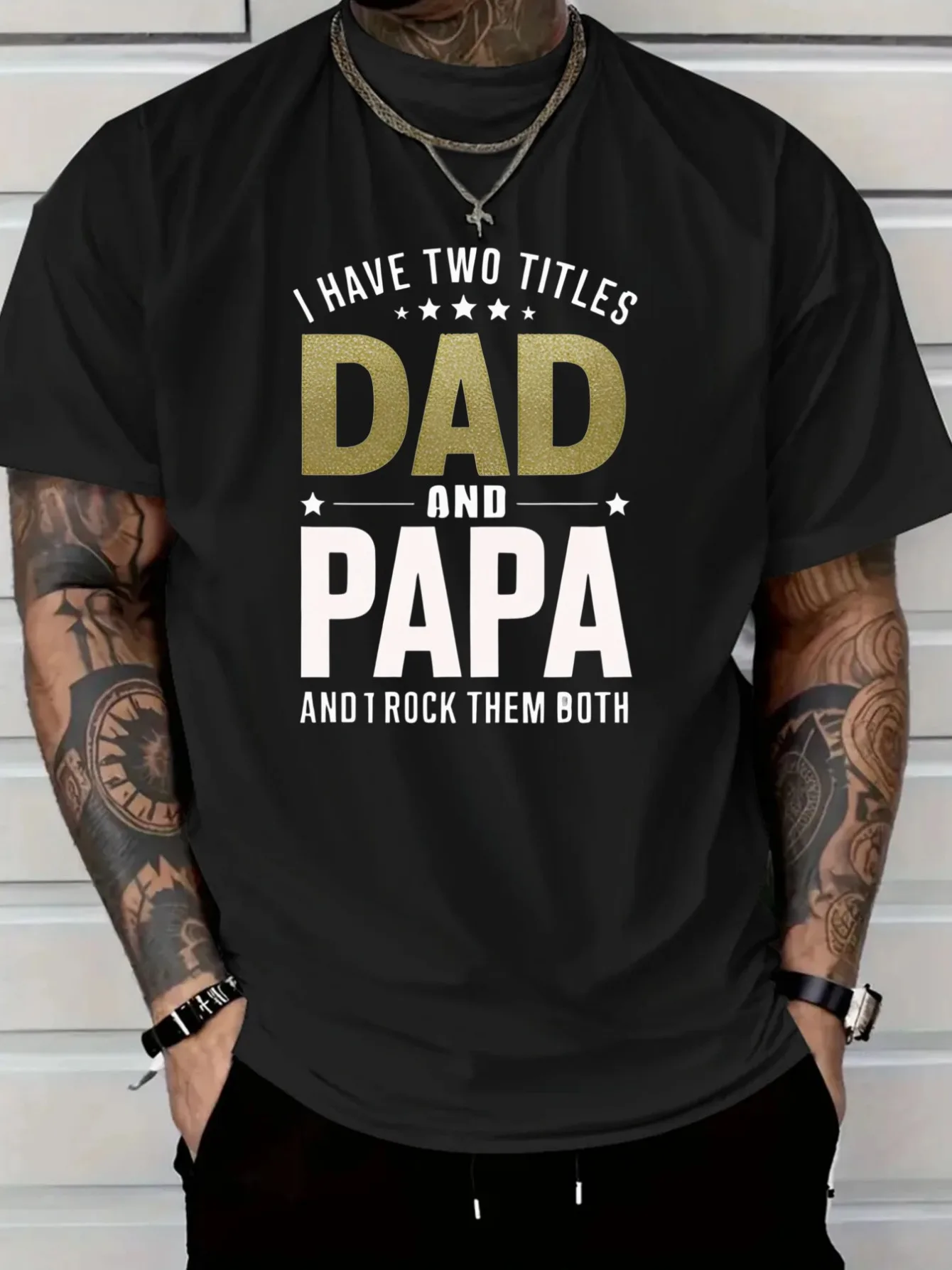 Camiseta con eslogan de papá y papá: estampado blanco "I Have Two Titles", regalo transpirable para el día del padre