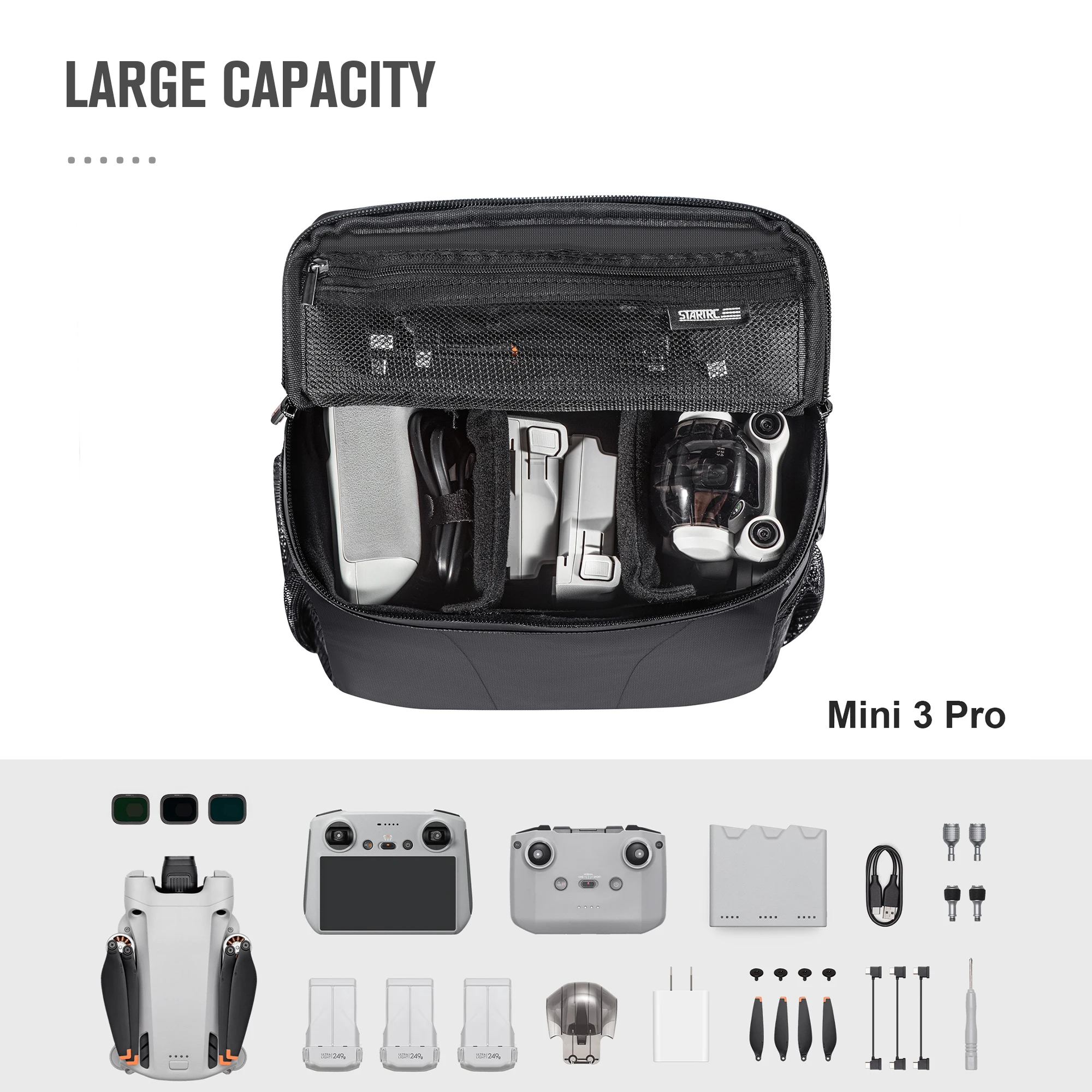 STARTRC For DJI Mini 4/3 Pro/Air 3/2S/Mavic 3 Pro Drone Storage Bag Portable Shoulder Bag Mini 4K Messenger Bag Accessories