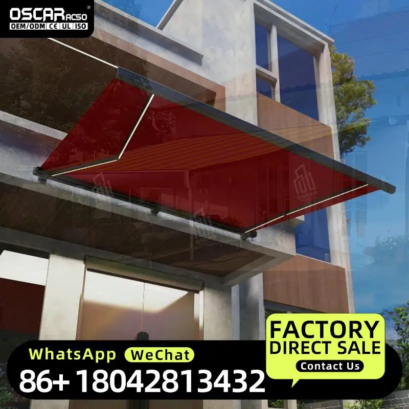 Electric Retractable Waterproof PVC Awning Full Cassette with Arm Customized Size Garden Patio Rain Shade Retractable Awning