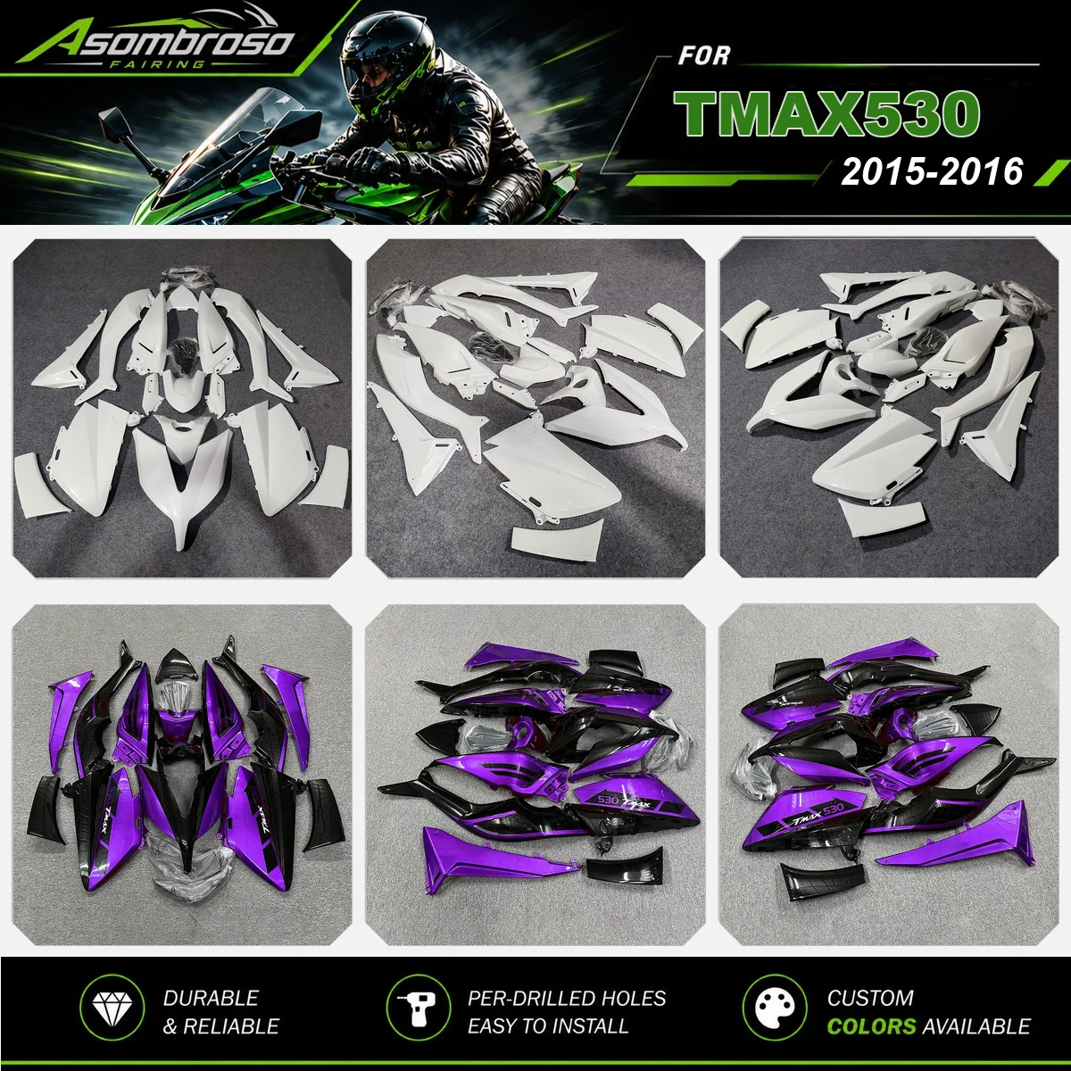 Full Set Bodywork Fairing Kit For TMAX 530 TMAX530 2015 2016 Unpainted/Painted Frame Covers Panels Complete