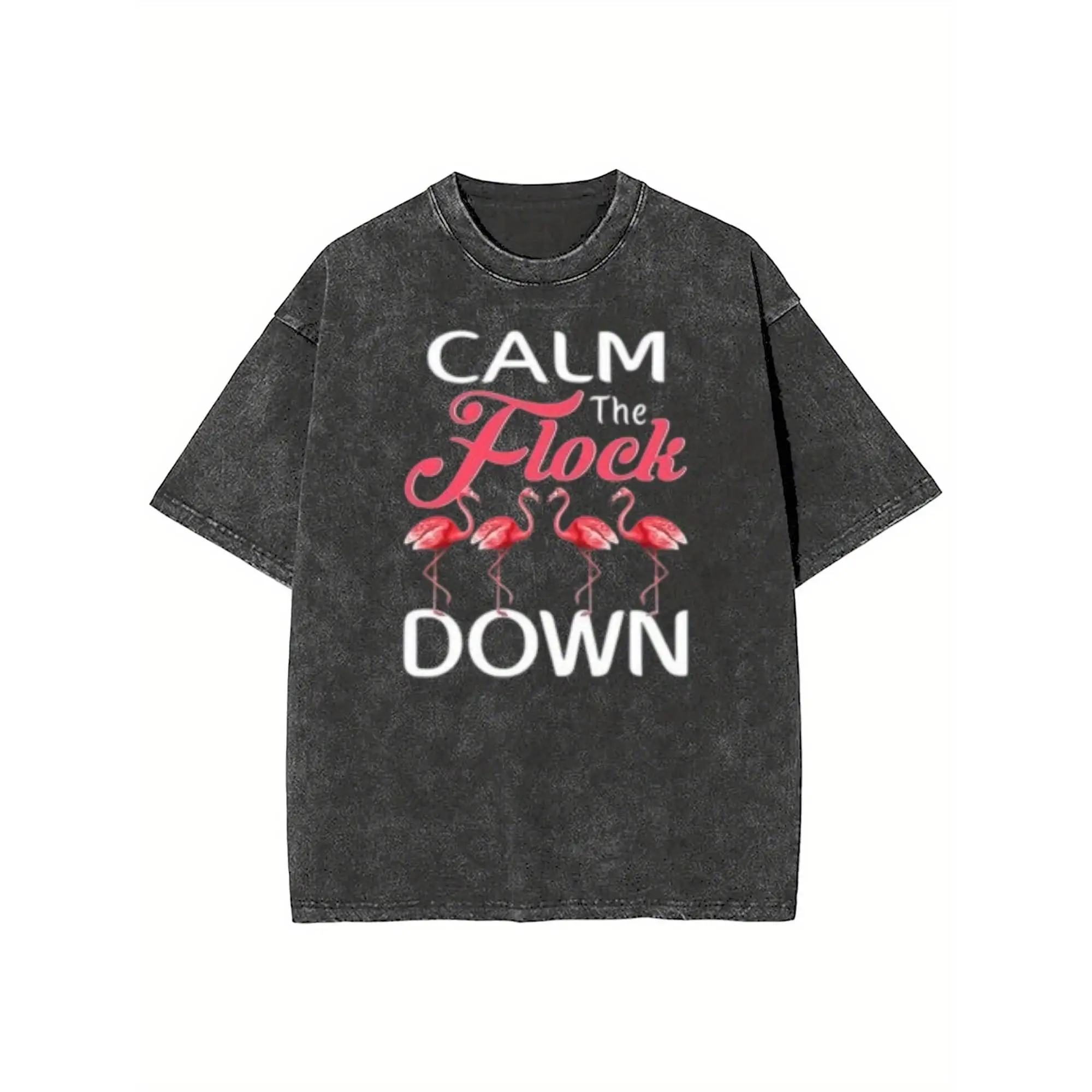 

"Calm The Flock Down T-Shirt for Women | Funny Flamingo Graphic Tee | Sarcastic Humor Animal Lover Gift | Vintage Washed Top"