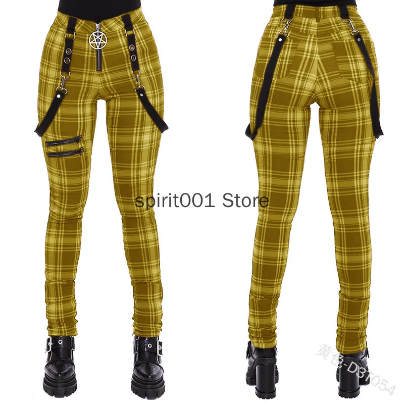 Plaid Pants Women High Waist Y2k Punk Pant Summer Spring 2023 Streetwear Woman Fashion Slin Fit Patchwork Zipper Gothic Pants