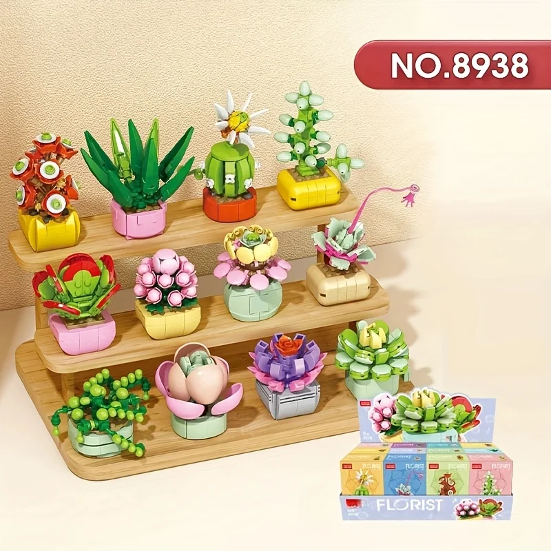 

12 упаковок крошечных растений, сочный цветок, бонсай, строительный набор-суккулентные ботанические строительные игрушки для взрослых-подарки