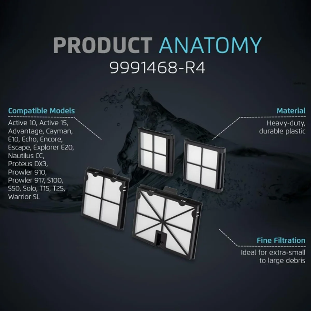 9991425 -Filtro de limpeza de piscina R4 para Dolphin Premier S50, S100, Active 10 Active 15 Filtro ultrafino de substituição robótica