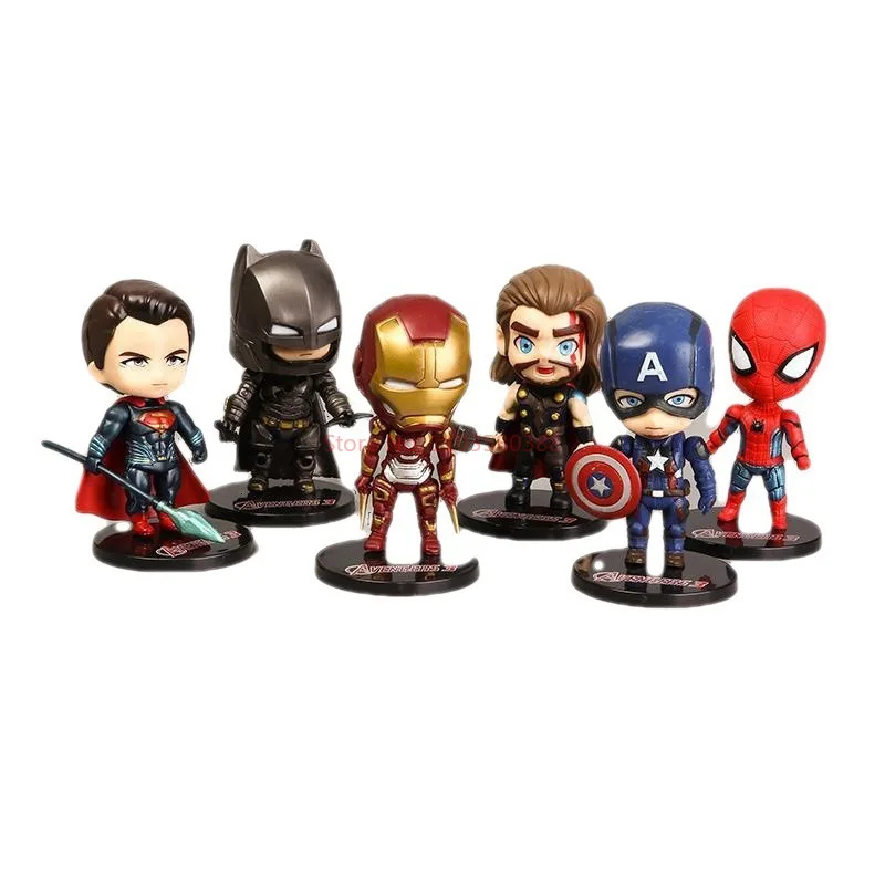 Marvel Comics Doll The Avengers 6pcs Superhero Hand Spider-man 9cm Doll Model Collection Room Car Ornaments Children's Gift Toys