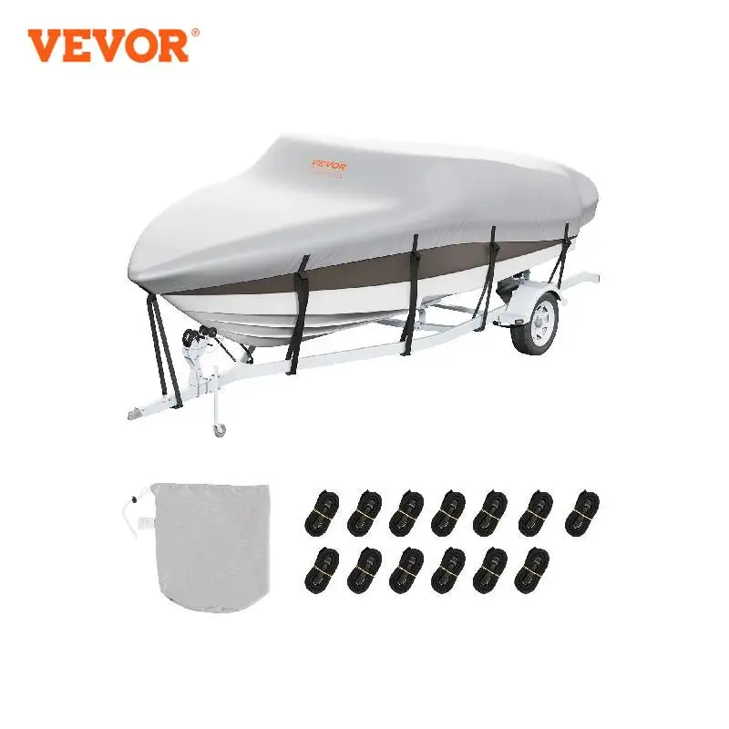 VEVOR Boat Cover 17'-19' Trailerable Waterproof Boat Cover 600D Marine Grade PU Oxford with Motor Cover and Buckle Straps Grey