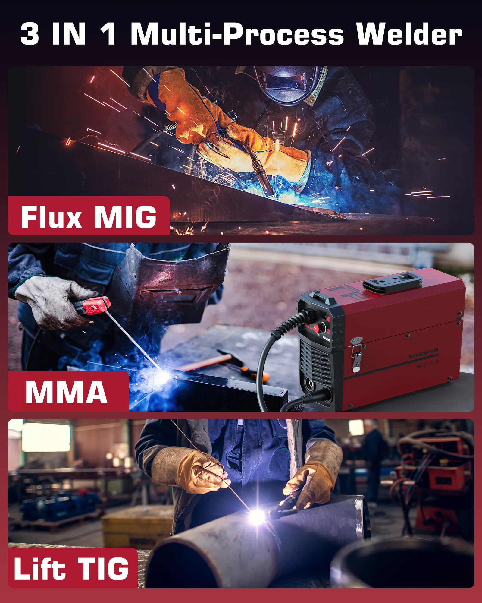 3 in 1 MIG/TIG/MMA Semi-Automatic Welding Machine 110V Synergy Tool IGBT Inverter Non Gas MIG Welder For Home Iron Soldering