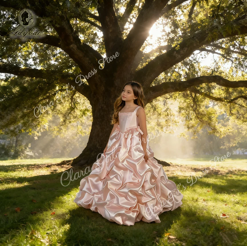 

Роскошное пышное платье с цветочным узором для девочек на заказ, свадебное платье с рюшами длиной до пола, платье принцессы на день рождения