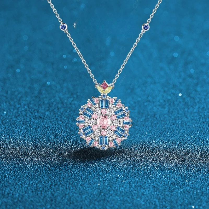 

Hairui Candy Series PT950 Платиновый искусственный культивированный драгоценный камень Ожерелье с розовым бриллиантом Женский кулон с инкрустацией цветным камнем