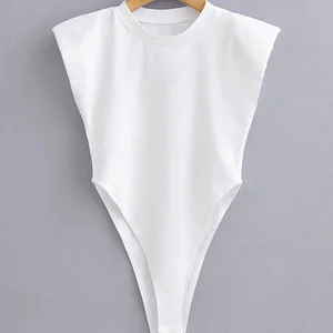 Bodysuit padded female shoulder sleeves, sexy summer tops-en, black and white bodycon, unique piece, white 10 Main Body Body Sales - №4