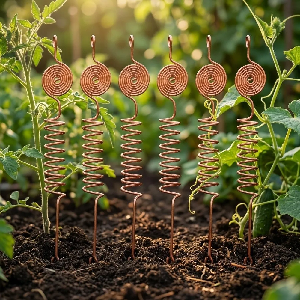 6pcs Growing Plant Growth Electroculture Plant Stakes Orgone Energy Copper Wire Coil Stakes Bonsai Fixing Rod Garden Plants