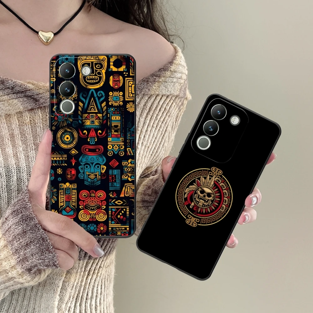 Aztec Pattern Fashion Mobile Cell Phone Case for VIVO Y95 Y93 Y31 Y20 V19 V17 V15 Pro X60 NEX Black Soft Phone Cover Shell