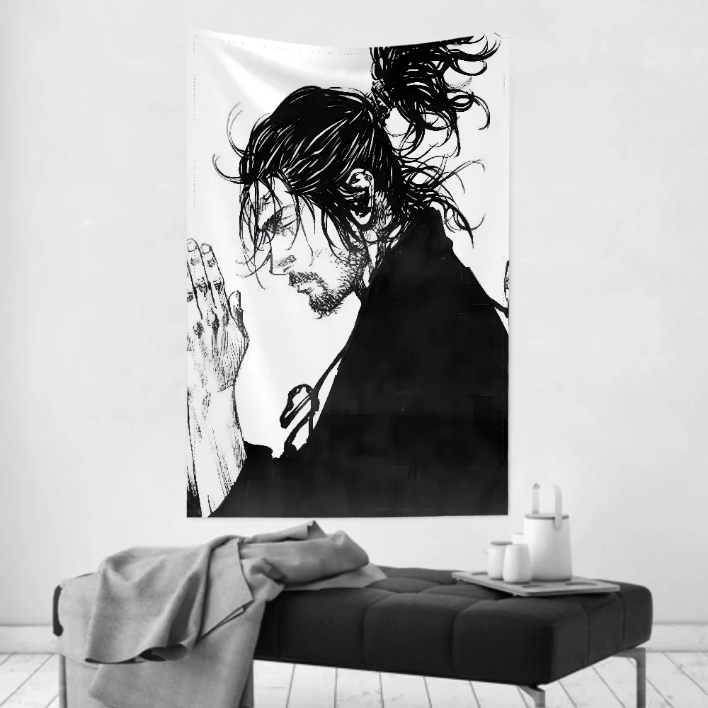 Vintage Miyamoto Musashi Vagabond Tapestry – Anime-style bushido warrior design, works as wall cloth & party hanging background