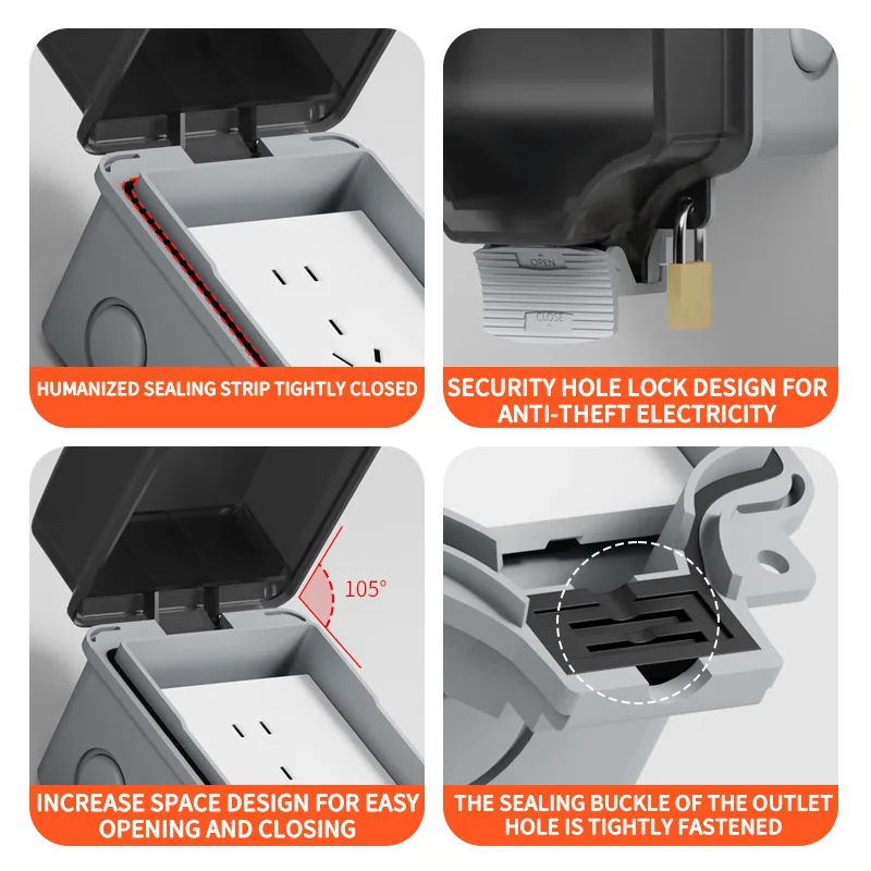 ​​IP66 Outdoor Waterproof Dustproof Power Distribution Box 86 Type Surface-Mounted Garage Basement Socket Boxs With Rain Cover