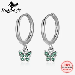 TrustDavis Women's 925 Sterling Silver Hoop Earrings Charm Butterfly Zircon for Girls Fine Jewelry Accessory Party Gift DS4116