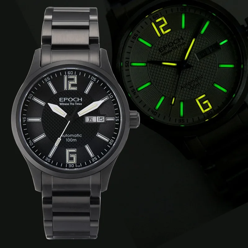 EPOCH Men Automatic Mechanical Watch Luminous Japan Miyota 21Jewels Sapphire WR100M Chinese English Week 40MM image 3