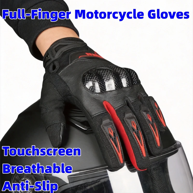 Full-Finger Motorcycle Gloves Touchscreen Breathable Anti-Slip Carbon Fiber Knuckle Protection MTB Riding Gear for Men Women