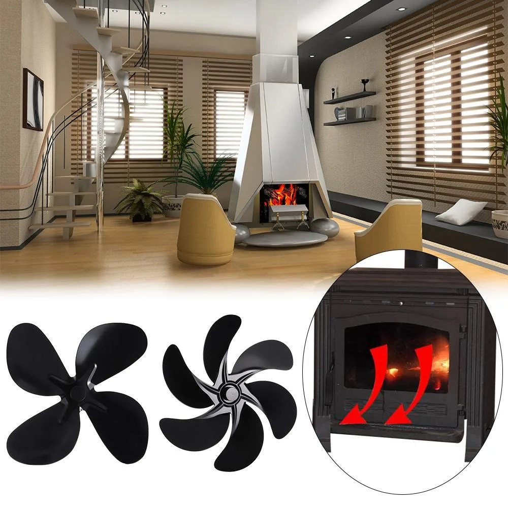 

Not easy To Deform 4/5/6 Blades Wood Stove Fan Black Fire Heat Fireplace Fan Power Saving Eco Reinforced Log Burner Home