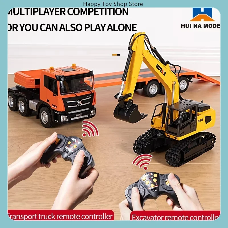 Alloy RC Flatbed Trailer Excavator Set Remote Control Engineering Truck Alloy Engineer Vehicle Huina 1319 1318 1/18 9 CH Semi