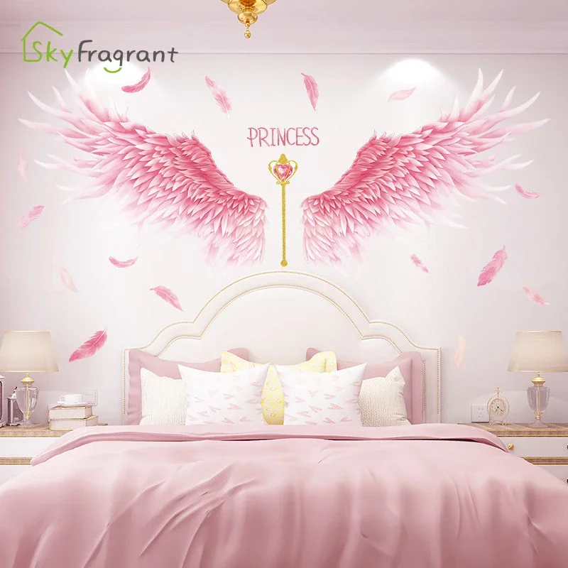 Angel Wings Wall Stickers For Girls Rooms Home Bedroom Wardrobe Background Wall Decoration Self Adhesive Vinyl Sticker Wallpaper