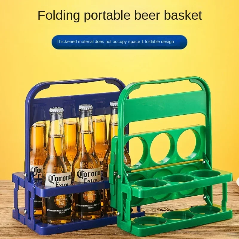 Beer Plastic Basket Portable Foldable Wine Rack 6 Bottles Grapes Portable Frame Wine Basket Cup Holder