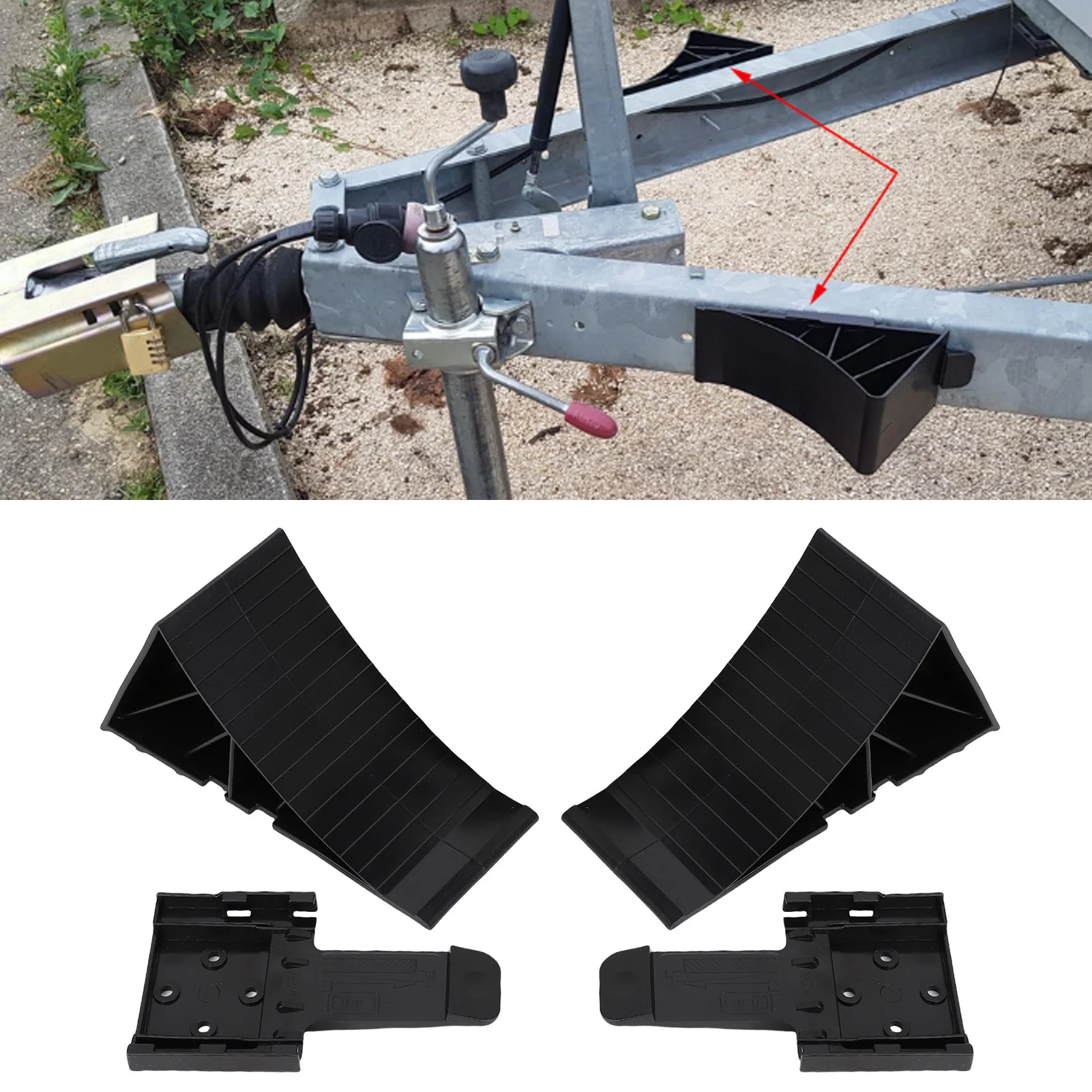 2 Stuks Zwart Wiel Chock Rv Band Stopper Wiel Wedge Hdpe Met Montage Zwarte Beugel Voor Boot Trailers Rv Truck accessoires