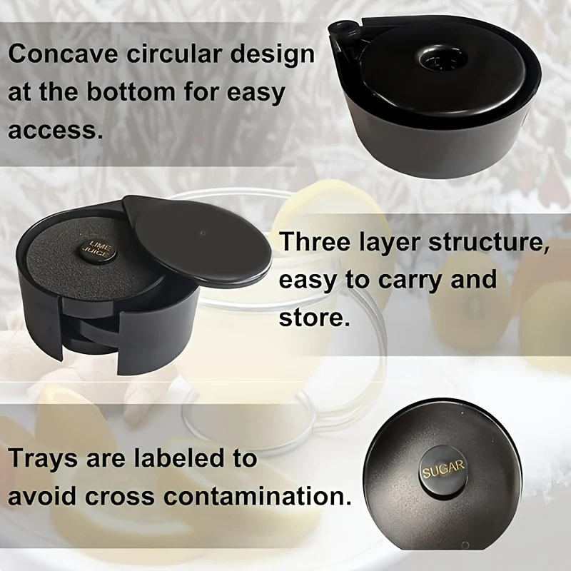 3-layer ABS Rotating Cocktail Seasoning BoxBar Wine Accessories Mixed Salt and Making Sugar Box Bar Bartender Mixer Toolbox