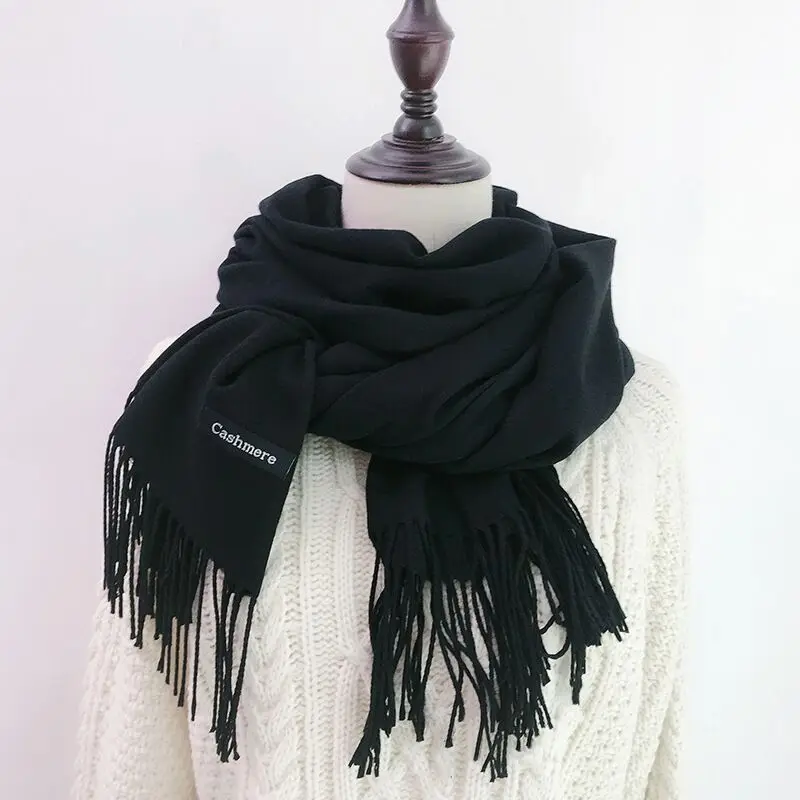 유니섹스 솔리드 컬러 겨울 스카프 한국 스타일 긴 두꺼운 모조 캐시미어 밝은 빨간색 학생을위한 다목적 패션