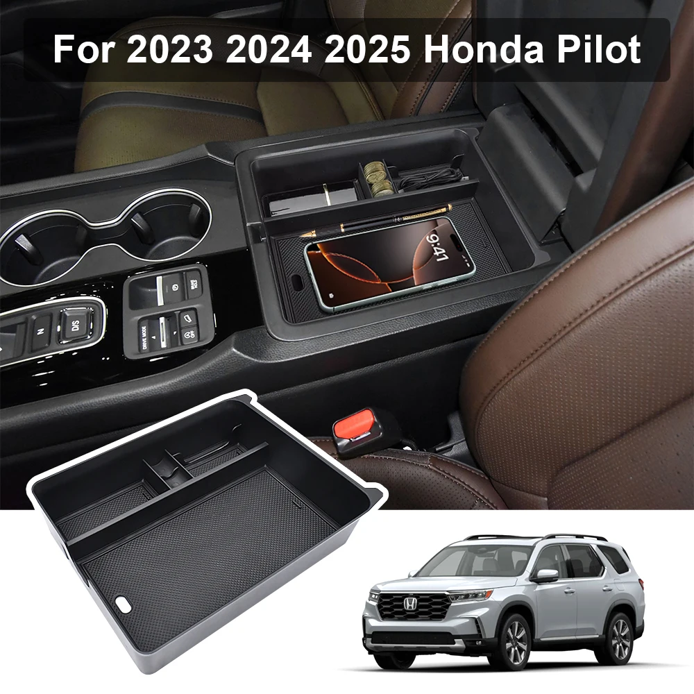 Car Armrest Storage Box For Honda Pilot 2023 2024 2025 Center Console Organizer Tray ABS Black Interior Divider Tray Accessories