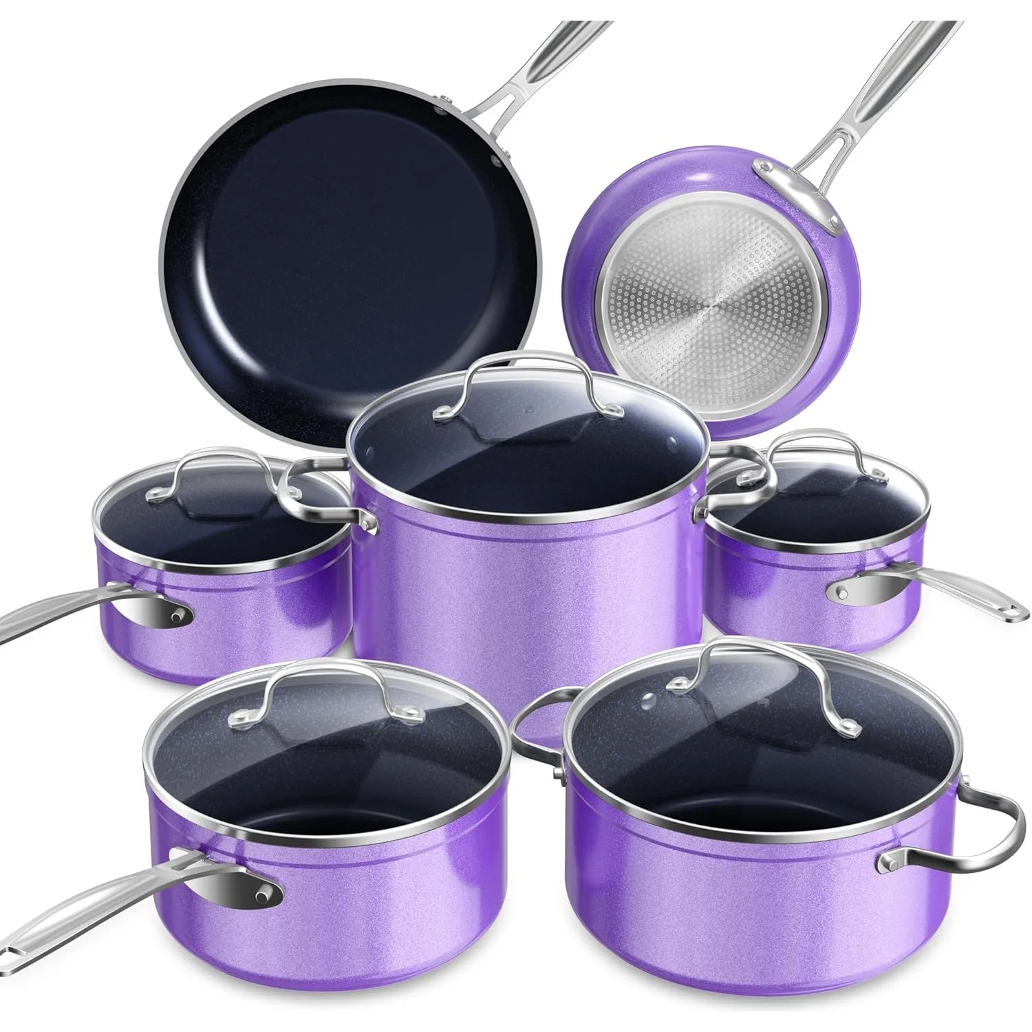 Nuwave Healthy Duralon Purple Ceramic Nonstick Cookware Set Diamond Infused Scratch-Resistant PFAS Free Dishwasher Oven Safe