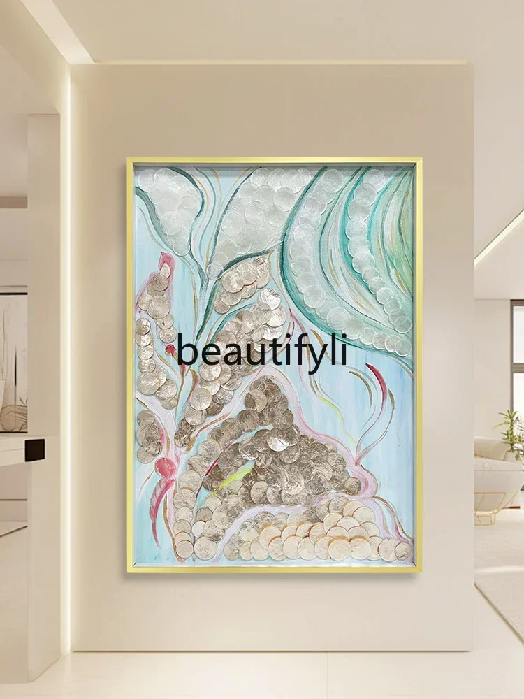 D5556  C French creative hand-painted oil painting high-end shell decoration painting guest restaurant entrance painting