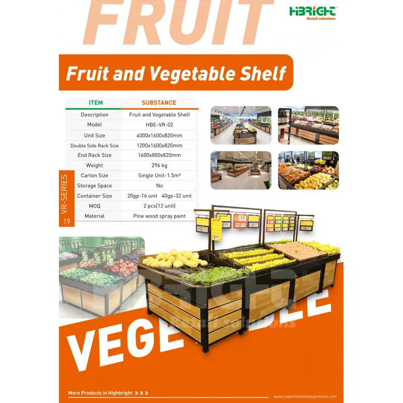 custom.Large Capacity Wooden Supermarket Grocery Store Stainless Steel Countertop Fruit and Vegetable Display Rack