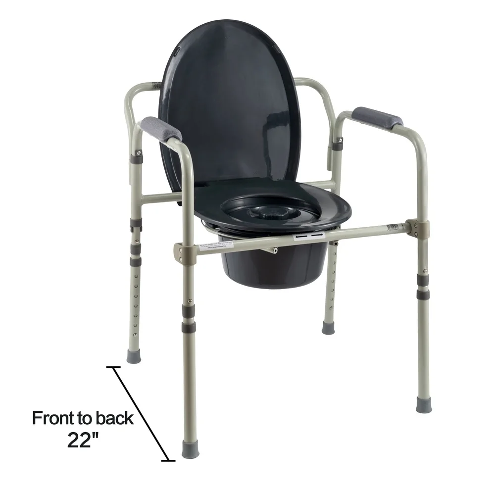 Toilet Samping Tempat Tidur Baja 3-In-1 Dapat Dilipat Kapasitas 400 Lb Sandaran Tangan Tinggi Dapat Disesuaikan Pelindung Percikan Transportasi Penyimpanan Mudah