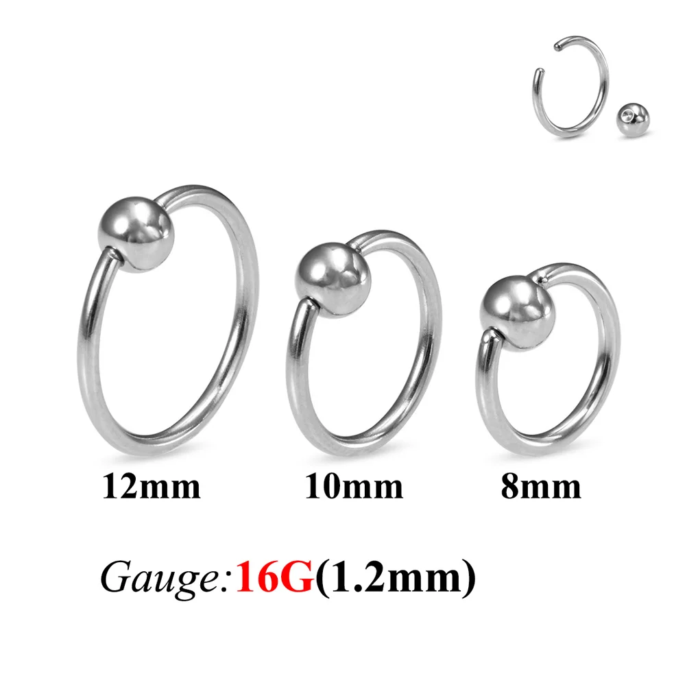 3PC 8/10/12mm 16G Surgical Steel CBR Nose Hoop Ring Septum Eyebrow Lip Cartilage Helix Tragus Earring PA Nipple Piercing Jewelry