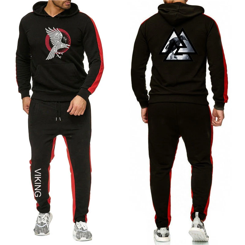 2024 Raven Vikings Männer Trainingsanzug Hoodies Einfarbig Dicken Pullover Lange Hose 2 stück Set Frühling und Herbst Jogger Sport anzug