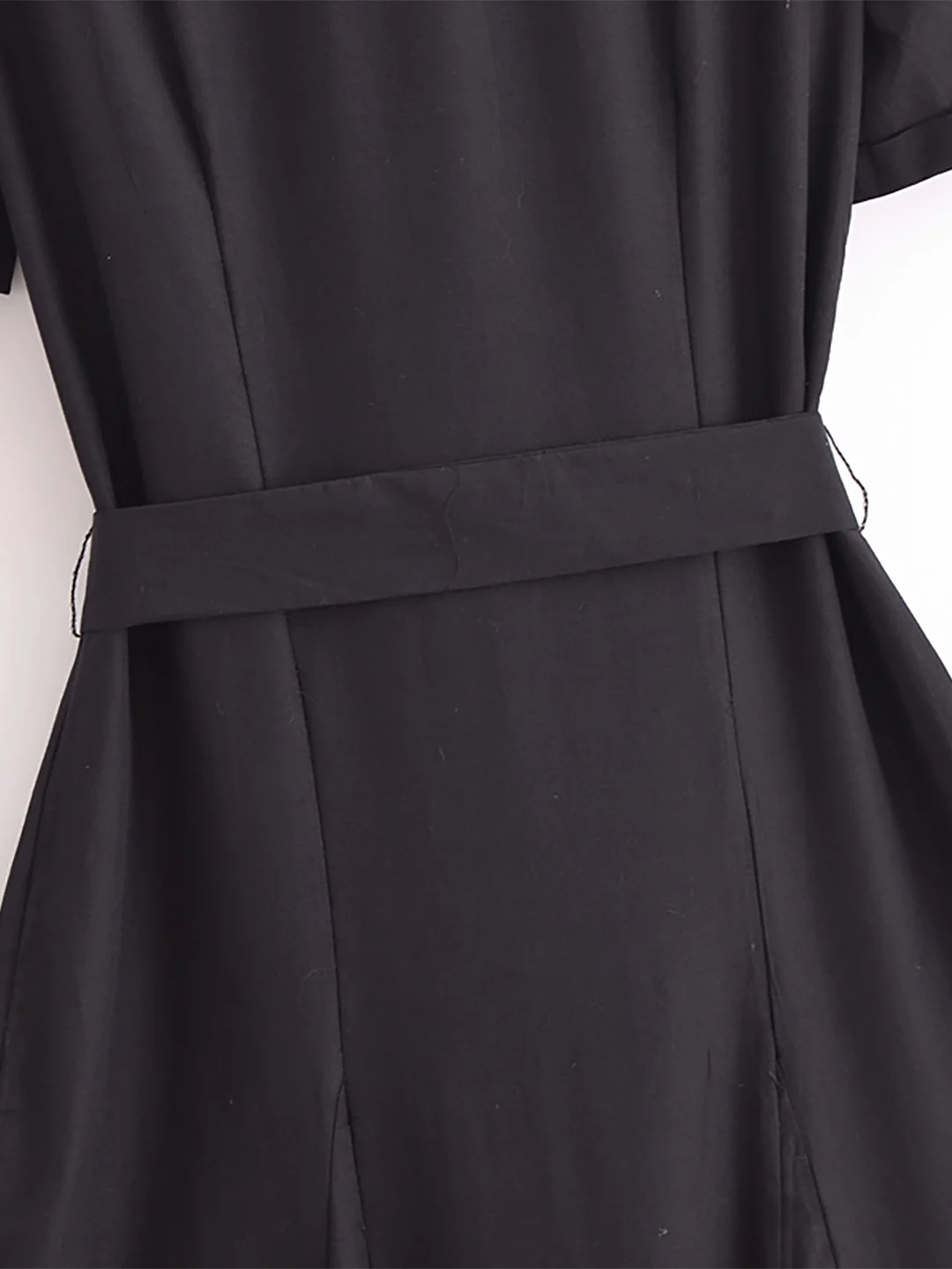 Robe chemise maxi boutonnée élégante de bureau avec ourlet brodé de ceinture robes longues noires femmes robes de vacances d'été à manches courtes