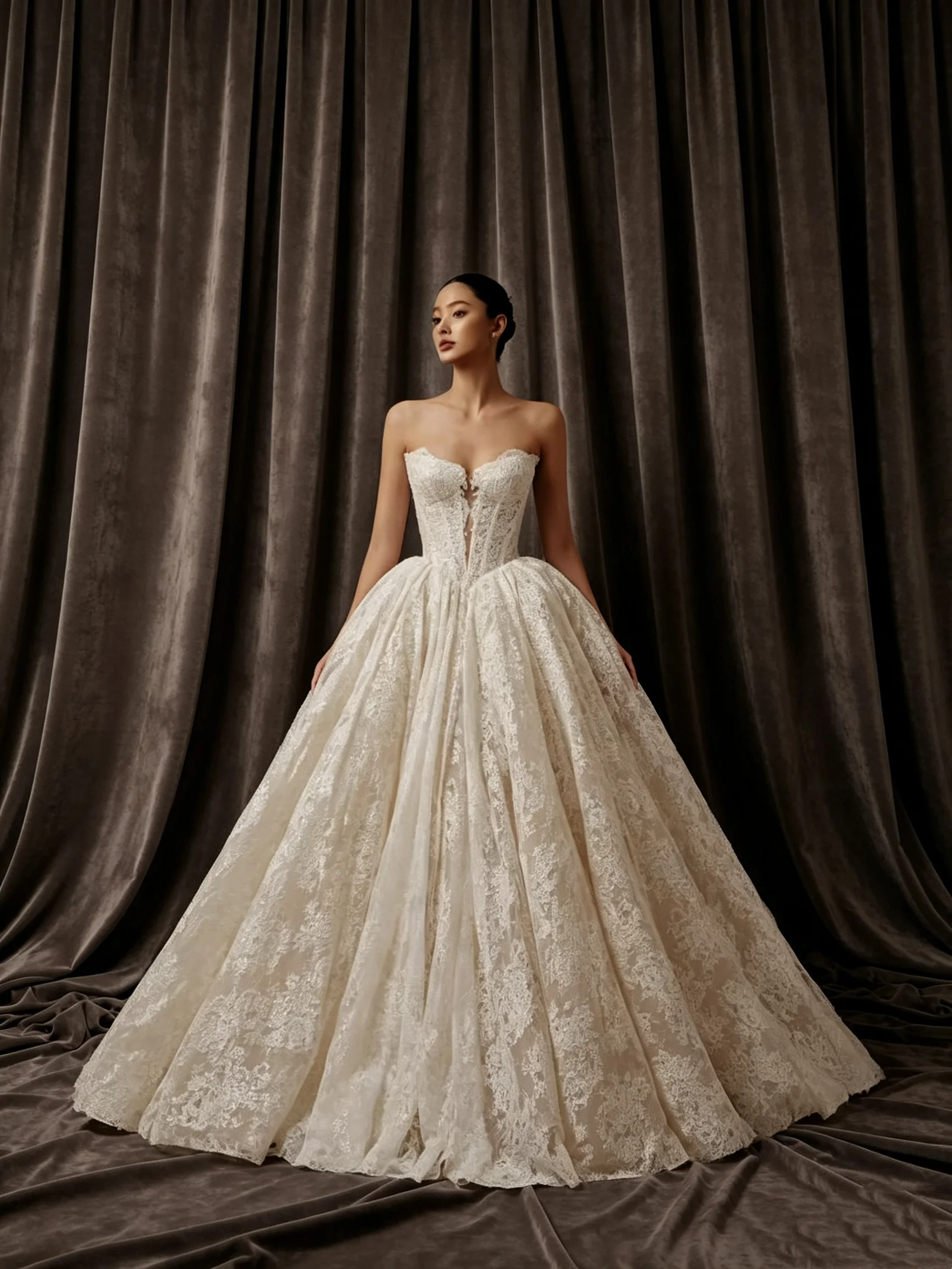 Strapless Lace Wedding Dress Custom Made Ball Gown Sweetheart Bridal Gown Custom Size Vintage Lace Puffy Wedding Gown For Women