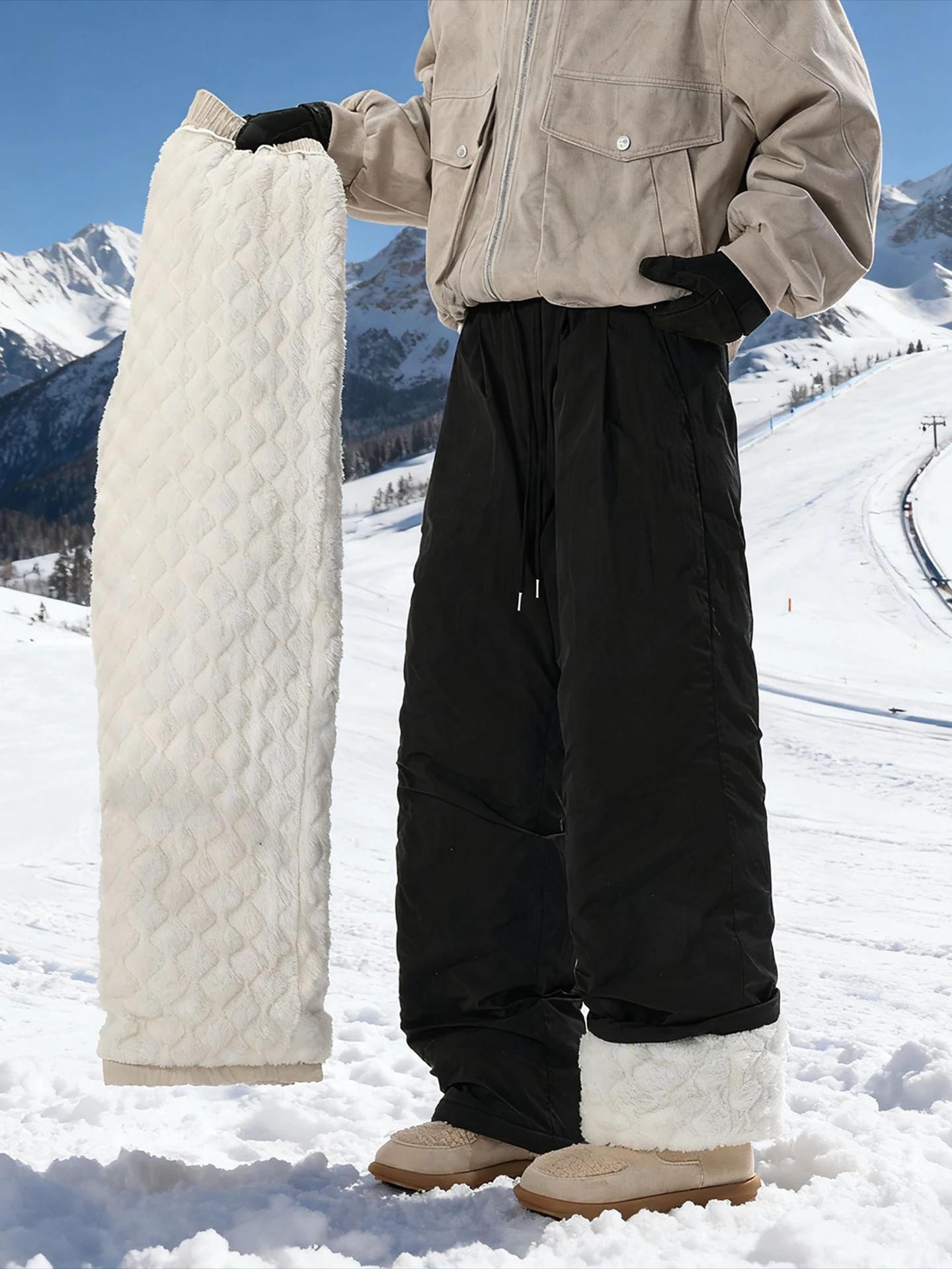 

Men's Thiened Fce Lined Cotton Trousers Winter Snow Skiing Tee-Proof Harbin Winter Survival Special Thi Lamb Velvet ...