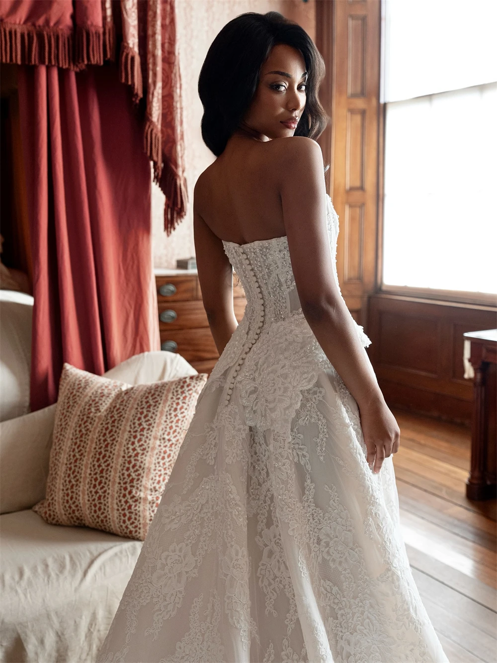 Vestido De Novia De Organza blanco bohemio personalizado, vestidos De Novia formales sin tirantes sin mangas, Vestido De Novia suave De corte en A con tren capilla